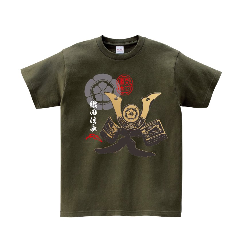Tシャツ 半袖 】102 織田信長 のぶなが 戦国武将 兜 甲冑 家紋 花押
