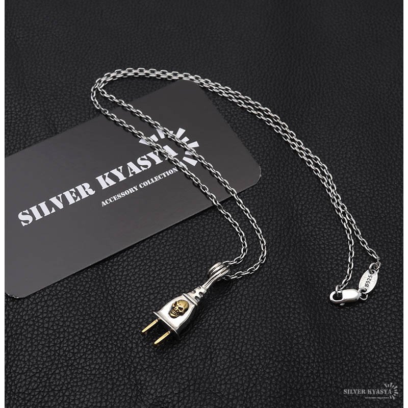 シルバー925 スカル ドクロ コンセント 小豆チェーンネックレス 