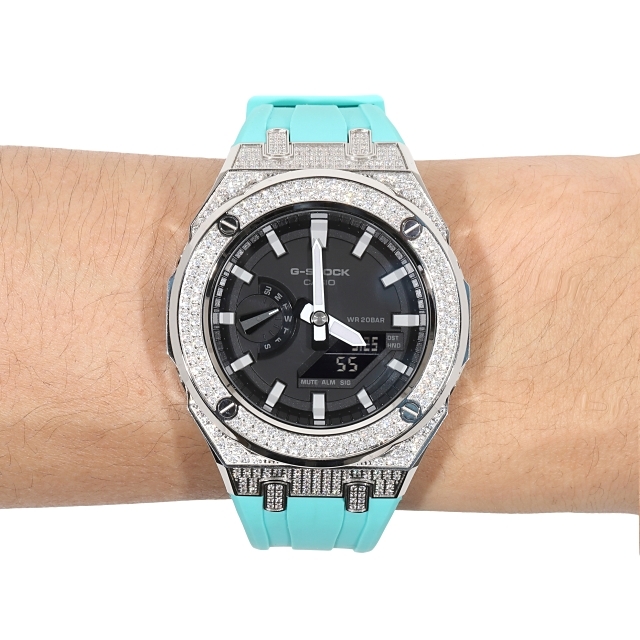 G-SHOCK GA2100 メタル カスタム ターコイズ カシオーク CZダイヤ