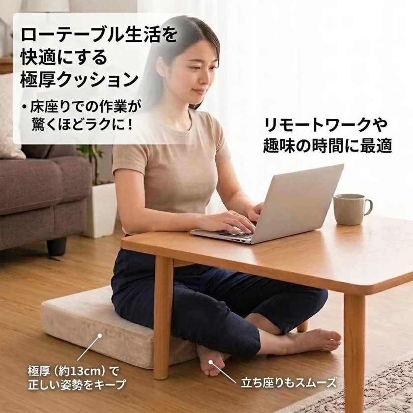 同色2個セット】クッション あぐらが楽ちんクッション 約48×48×12cm