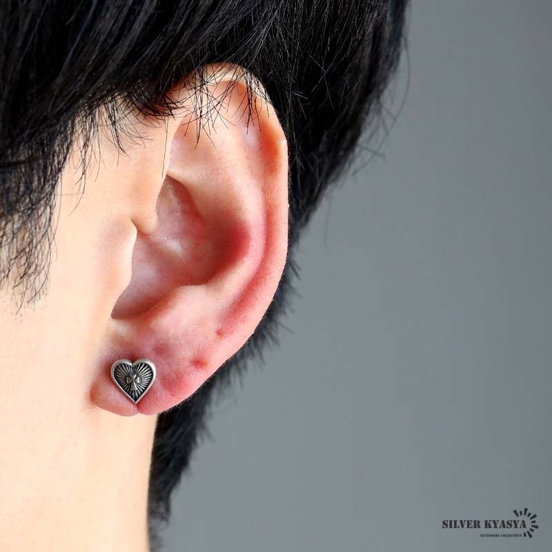 シルバー925 ハートピアス クロスピアス 十字架 心臓 スタッドピアス