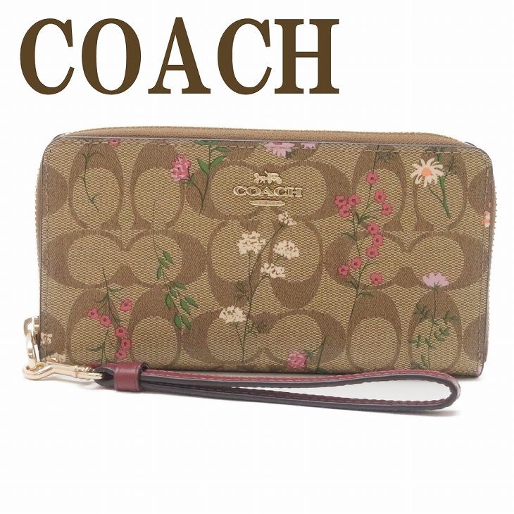 コーチ COACH 財布 レディース 長財布 花 ストラップ ラウンド 