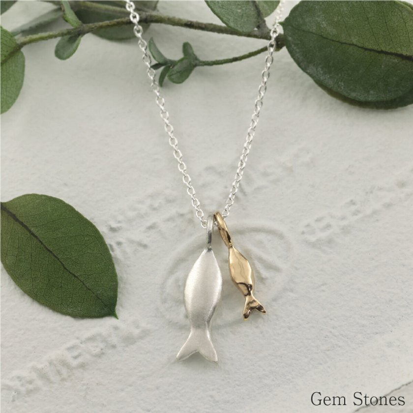 18金製 シルバーコンビ プチお魚ネックレス シルバーネックレス