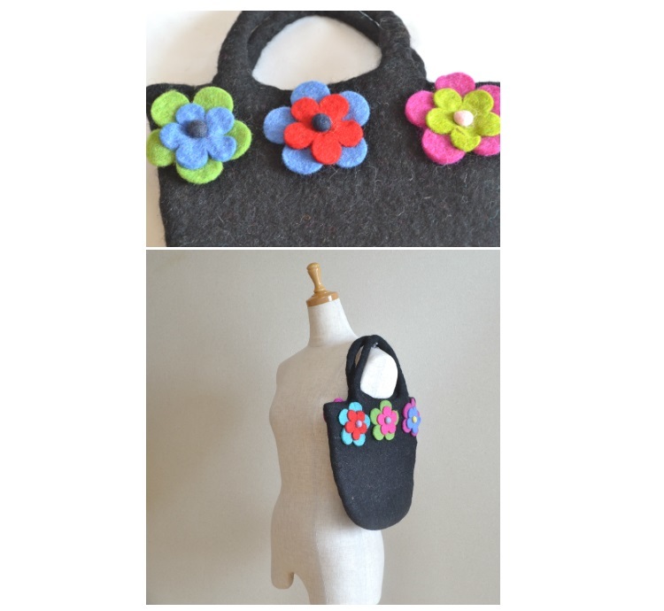 フェミニンな花柄バッグ♪フェルト製で軽い！スマホ、メイク用ポーチ 