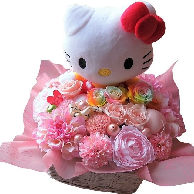 キティ ぬいぐるみ 花束風ギフト レインボーローズ プリザーブド