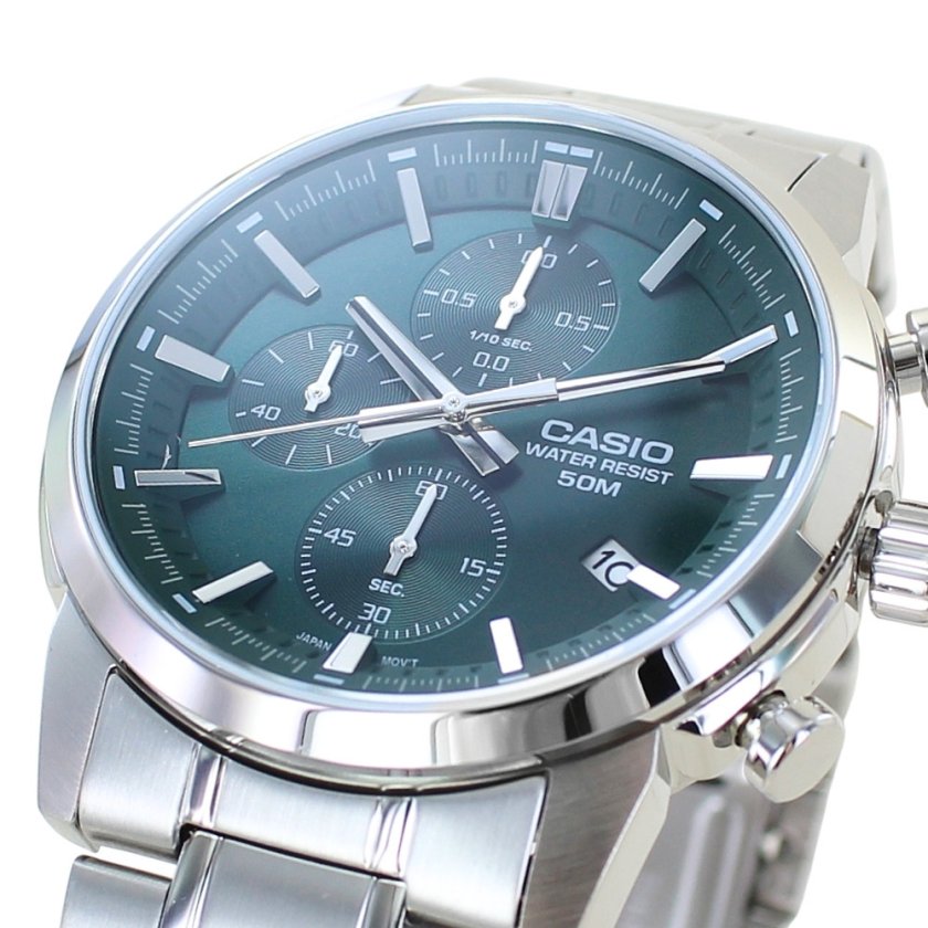 箱なし カシオ 腕時計 メンズ CASIO グリーン シルバー クロノグラフ 