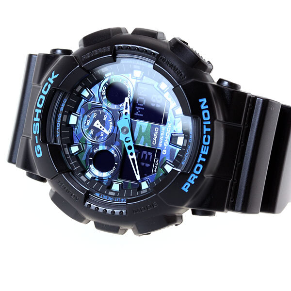 G-SHOCK ブラック×ブルー カモフラージュ アナデジ 腕時計 メンズ GA 
