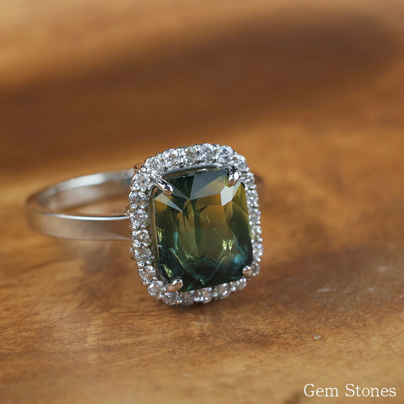 大粒 非加熱 バイカラーサファイア 3.67ct ダイヤモンド プラチナ