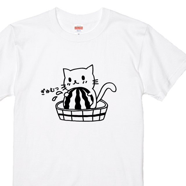 送料無料 ぎゅむっスイカねこTシャツ 全3色 半袖Tシャツ ねこT