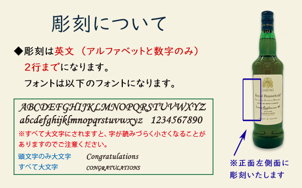 名入れウイスキー】ロイヤルハウスホールド 750ml [左側面縦書彫刻・木