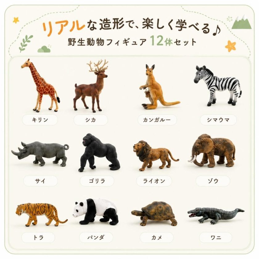 野生動物 フィギュア セット 12体入 リアル 玩具 ミニチュア アニマル