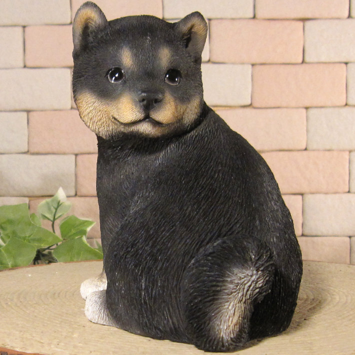 犬 置物 リアル 振り向き 黒柴 いぬ 動物オブジェ ガーデン