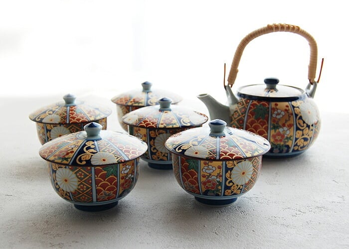 波佐見焼 錦彩古伊万里 蓋付茶器揃 土瓶 土瓶急須 湯呑み 湯呑 ゆのみ