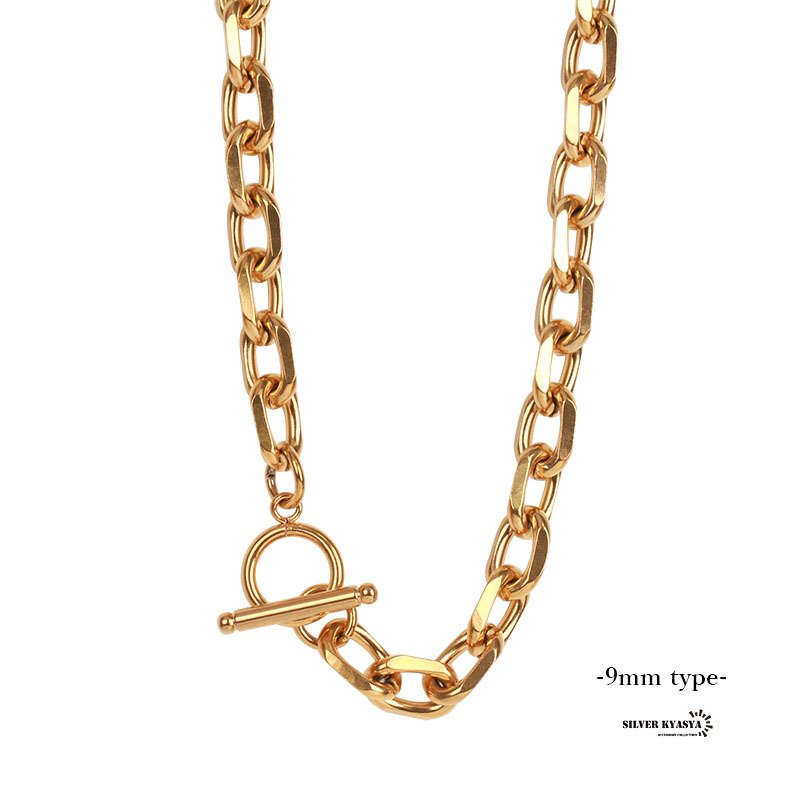 STAINLESS gold ゴールド マンテルネックレス 太幅 Tバー シンプル 