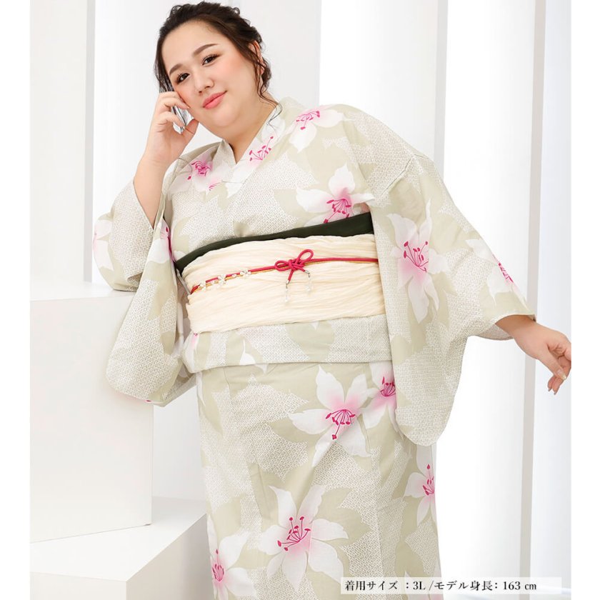 ゆかた　3L 浴衣　白　大きいサイズ　浴衣単品販売　ぽっちゃりさんBigsize 浴衣 大きいサイズ レディース ゆかた 大人 浴衣単品 3L 4L