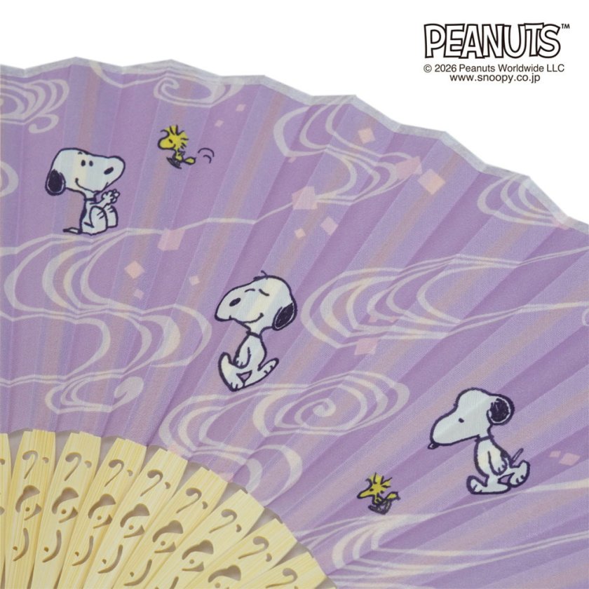 PEANUTS／扇子 (流水紋柄) 袋付 パープル プレゼント うちわ ネクタイ