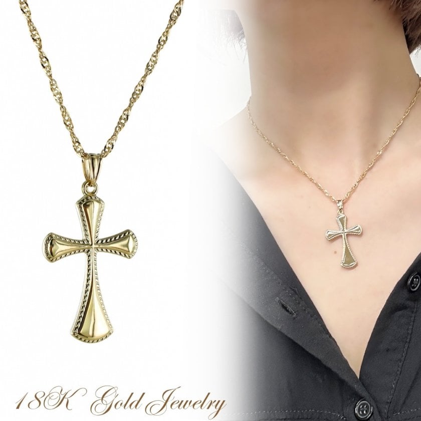 K18 ゴールド クロス ネックレス カラーストーン込みで26g ヴィンテージ 18金 十字架 クロス ネックレス K18 18K レディース ゴールド