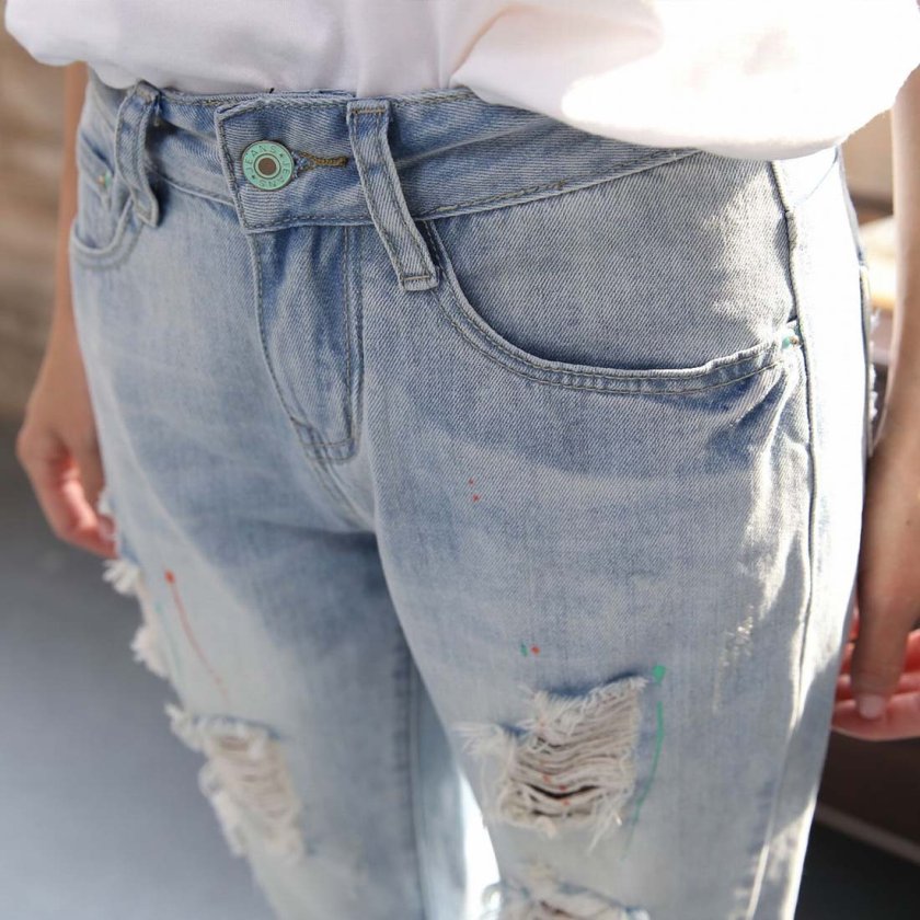 ダメージ デニム パンツ 7分丈 ジーパン ボトムス クラッシュ ロール
