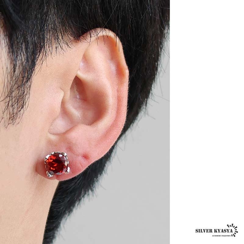 e.m. ジルコニアピアス　赤 シルバー925 ストーンピアス ジルコニアピアス 大粒 スタッドピアス