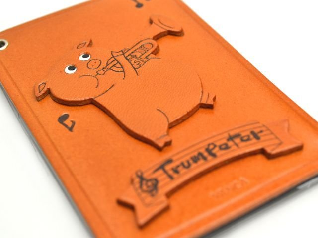 トランペットぶた 楽器＆動物 パスケース/定期入れ【レザー 本革 VANCA