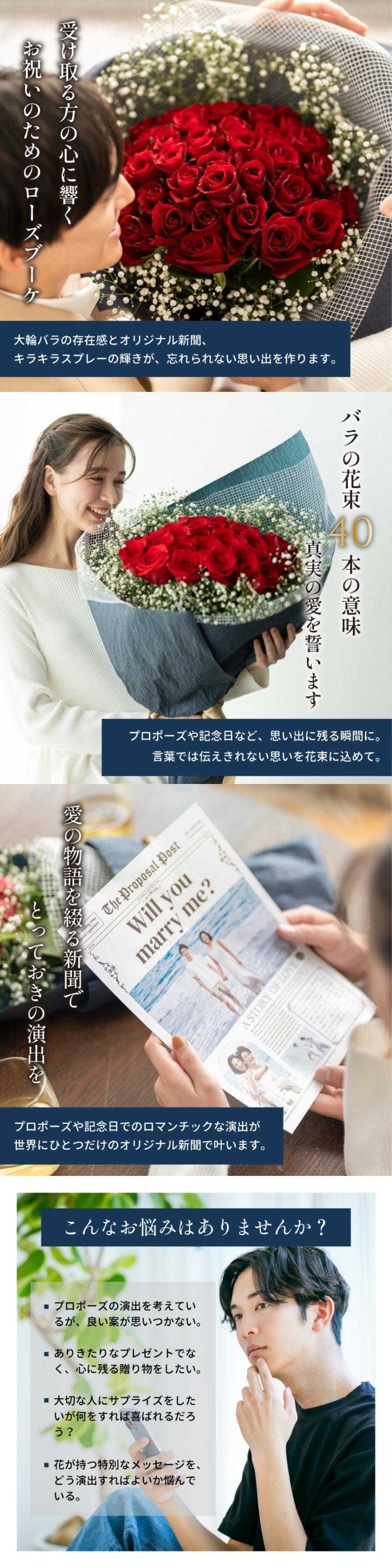バラの花束 40本 プロポーズ新聞付き 大輪セレブレイトローズ40本