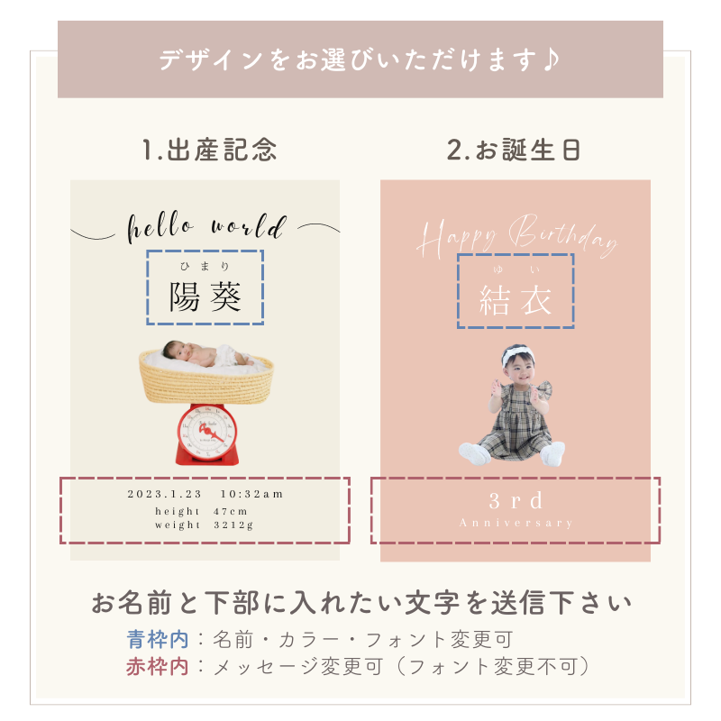 イラストによる「文字絵」のウェルカムボード 出産祝 出生祝 尾鰭堂