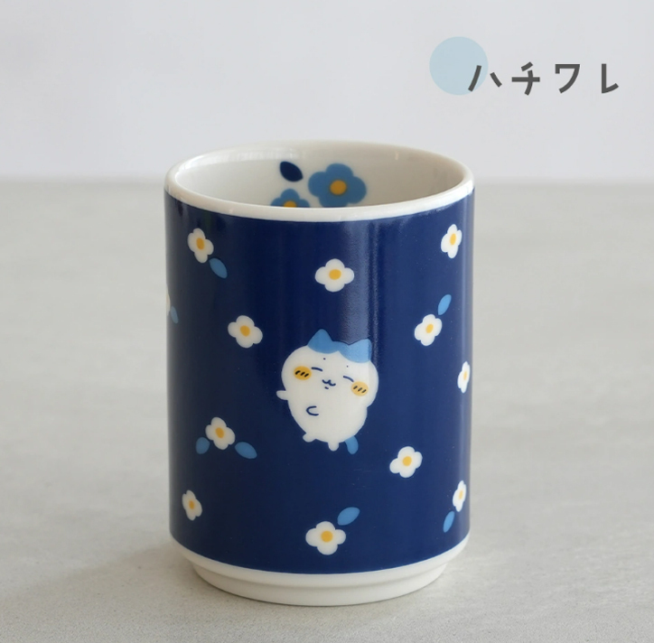 ハチワレ (ブルー) フラワーガーデン 寿司湯呑 ゆのみ 湯呑み 電子