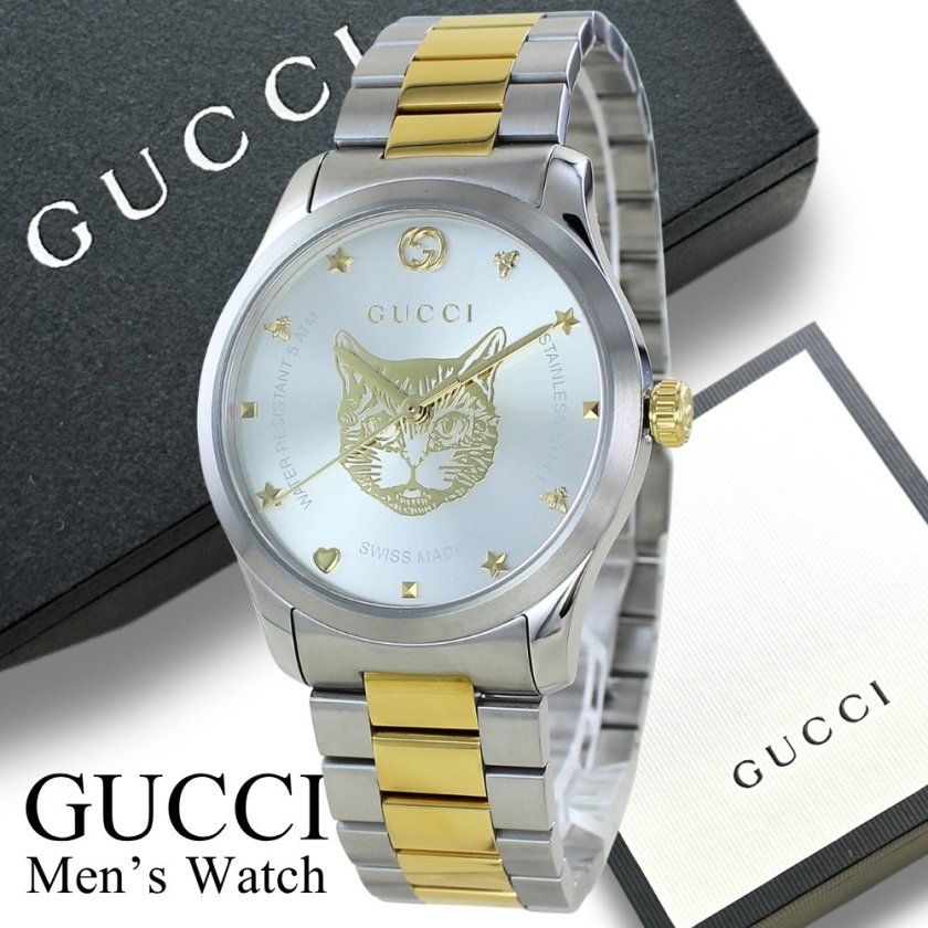美品／稼働／箱付き　GUCCI　DIVE　メンズ腕時計　キャット　猫　デイト　白 グッチ 腕時計 メンズ レディース Gタイムレス 猫 キャット 猫モチーフ