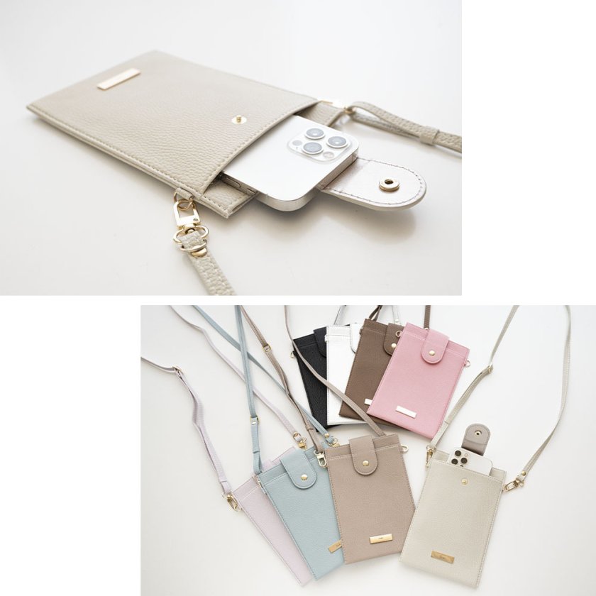 スナップベルト付き スマホポシェット 【 simple ネームプレート 名