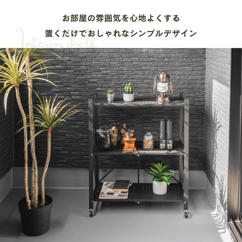 折りたたみ式ラック(収納棚/オープンラック) 3段 幅60cm ブラック(黒) 折りたたみ式ラック(収納棚/オープンラック) 3段 幅60cm ブラック(黒