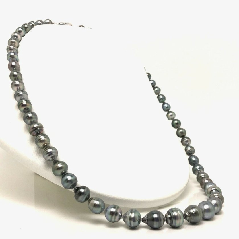 真珠 ネックレス パール 鑑別 黒蝶真珠 8.0-10.8mm グレー グリーン