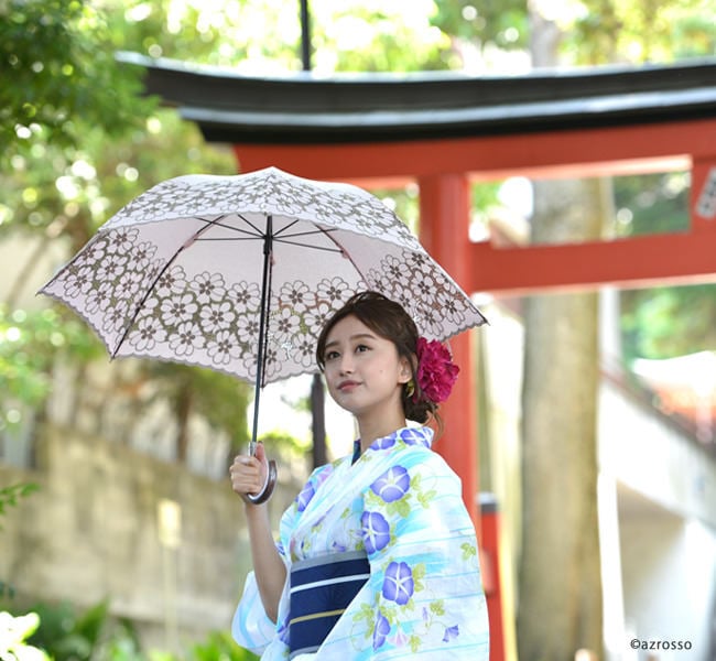 レース 日傘 布製 晴雨兼用 UVカット 長傘 大判 花柄 着物や浴衣などの