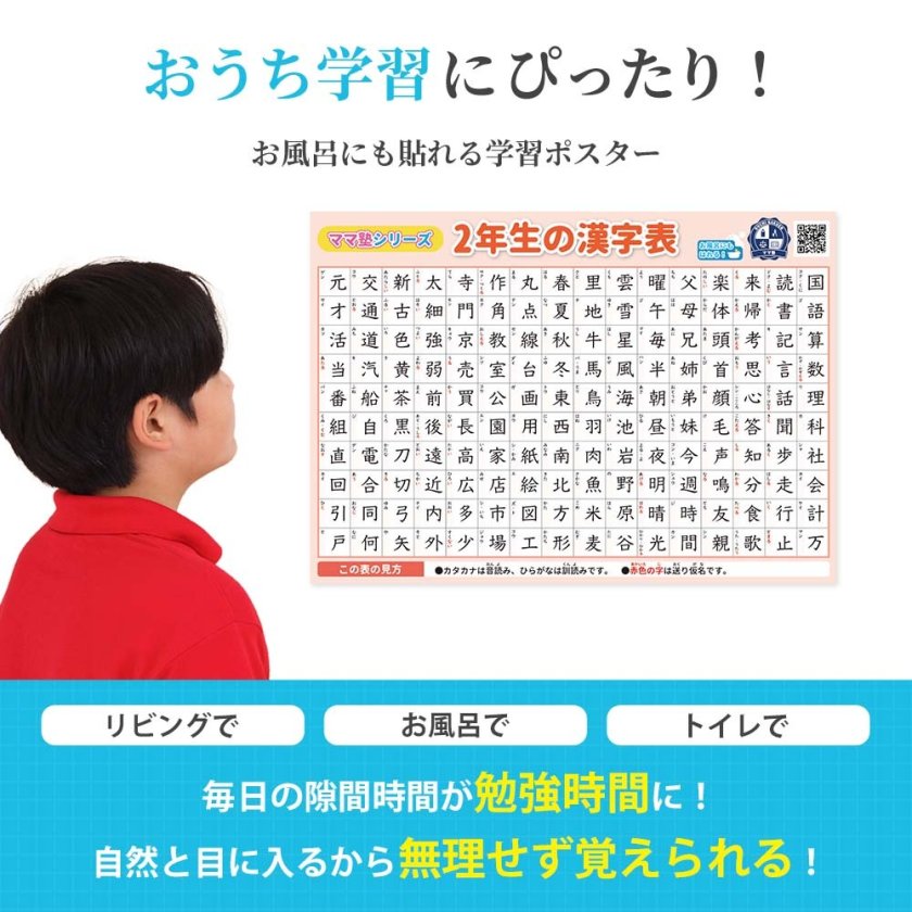 2年生の漢字表【B3＋A4 2枚セット】学習用ポスター 勉強ポスター