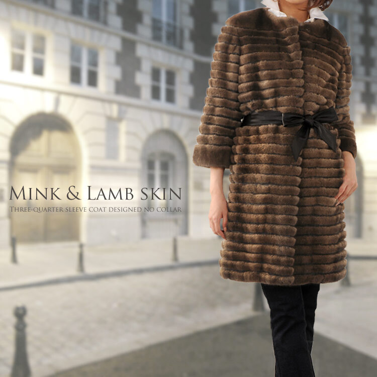 KOPENHAGEN FUR ミンク ノーカラーコート 七分袖デザイン/スカングロウ