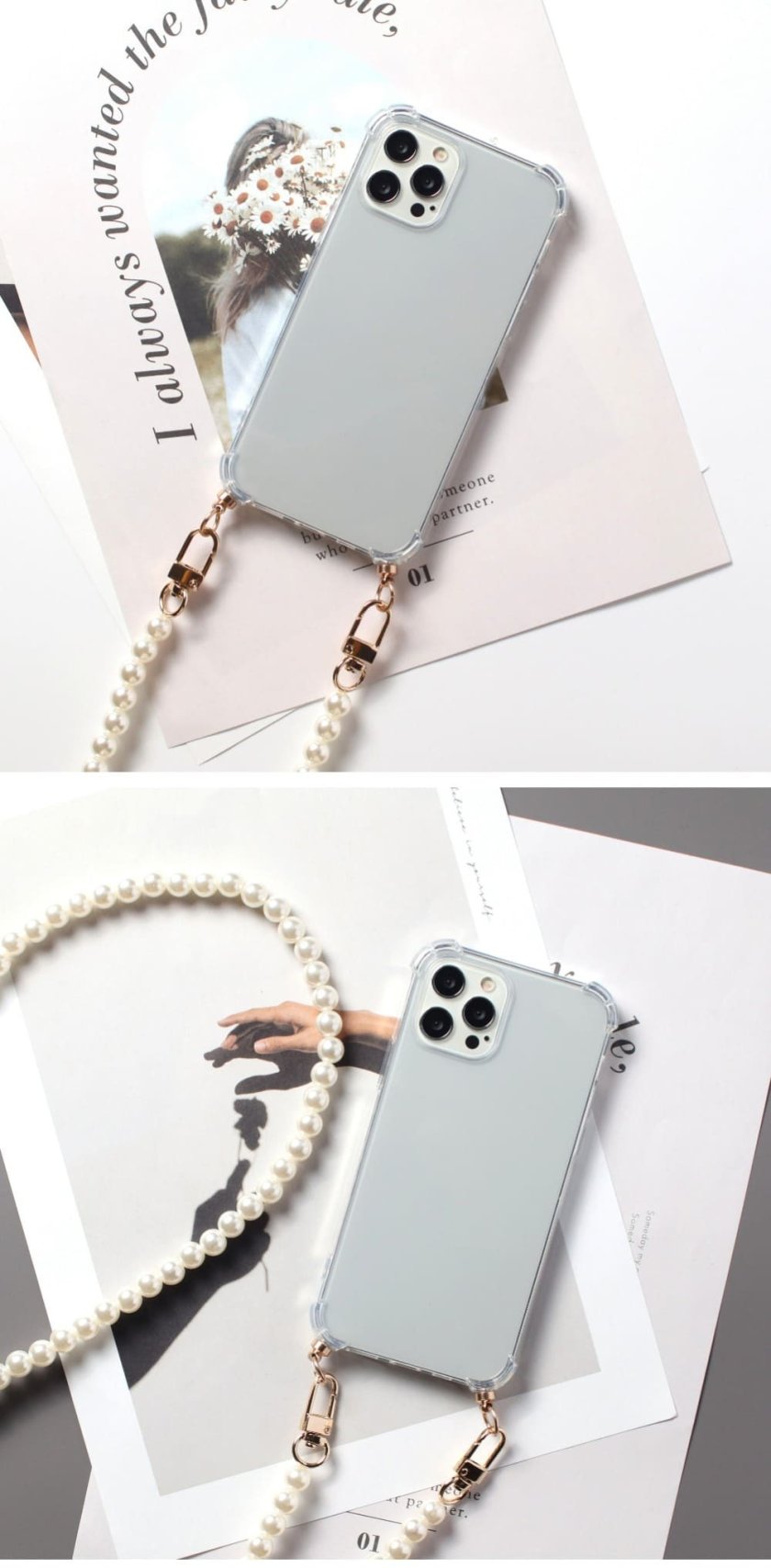 iphone ケース パールストラップ クリア ショルダーストラップ