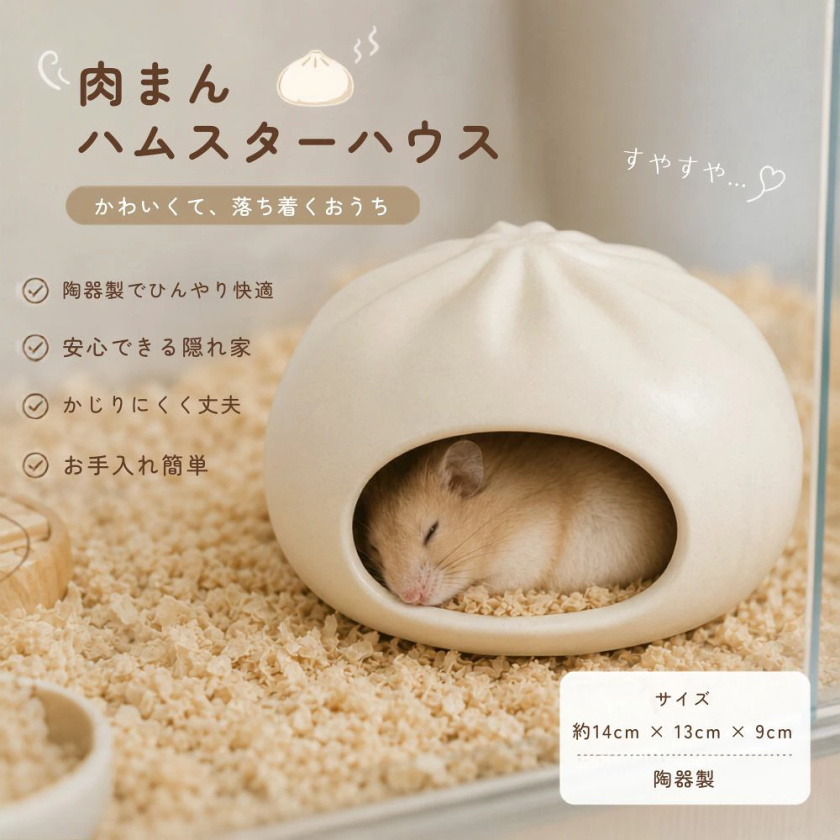 小動物 隠れ家 ハウス ハンドメイド ハムスター ハウス 陶器 肉まん型 焼き小籠包型 小動物 隠れ家