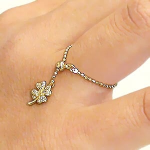 クローバー 四葉 指輪 チェーンリング 18金 18k k18 イエローゴールド 