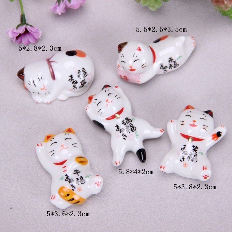 時間指定不可 【招き猫 置物 彩絵招き猫箸置きセット】 5個セット