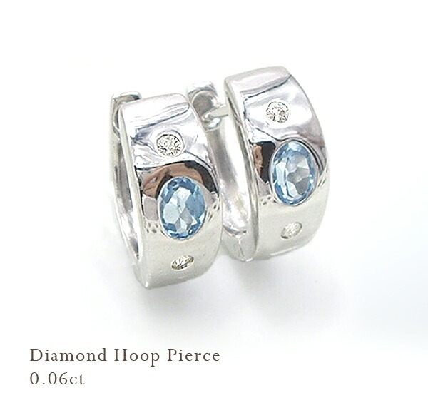 K18YG/PG/WG【0.06ct】ダイヤモンドフープピアス カラーストーン 3×4 