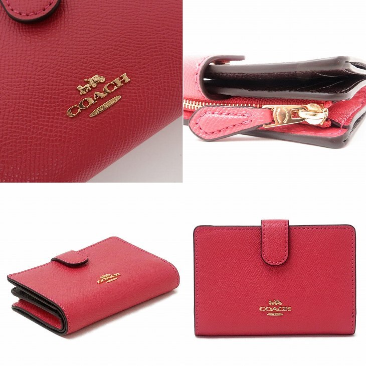コーチ COACH 財布 レディース 二つ折り財布 ロゴ ピンク レザー