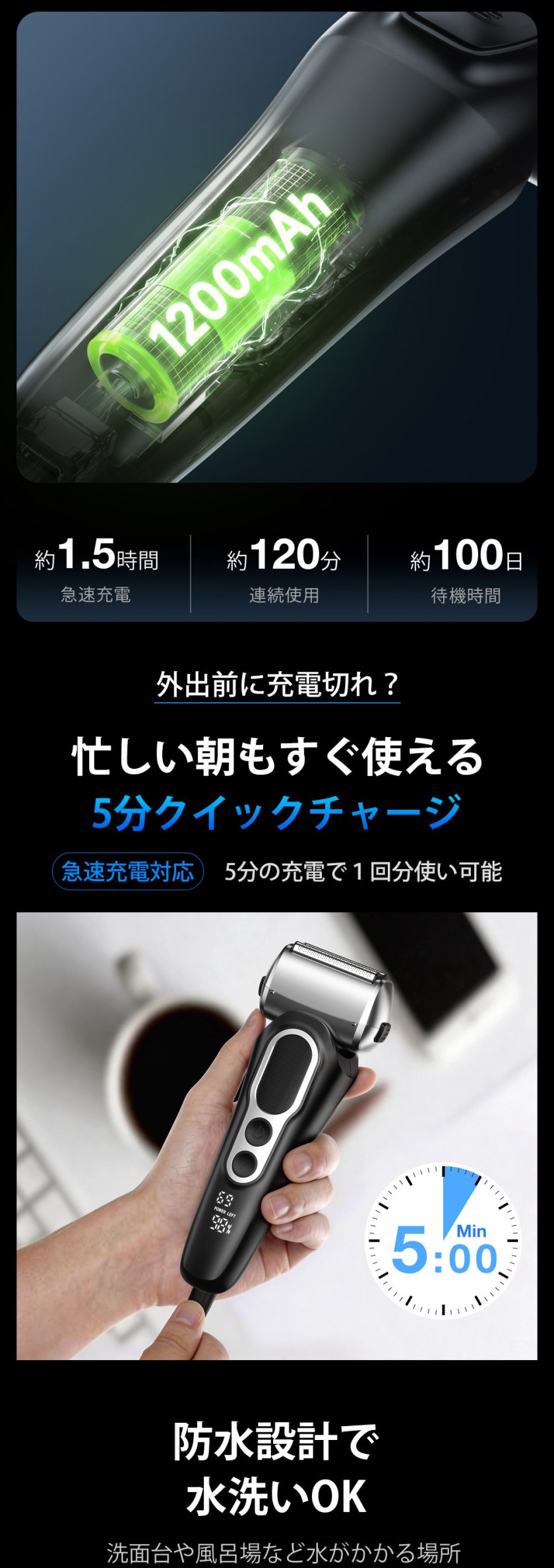髭剃り シェーバー」 電気シェーバー 往復式 3D密着ヘッド メンズ