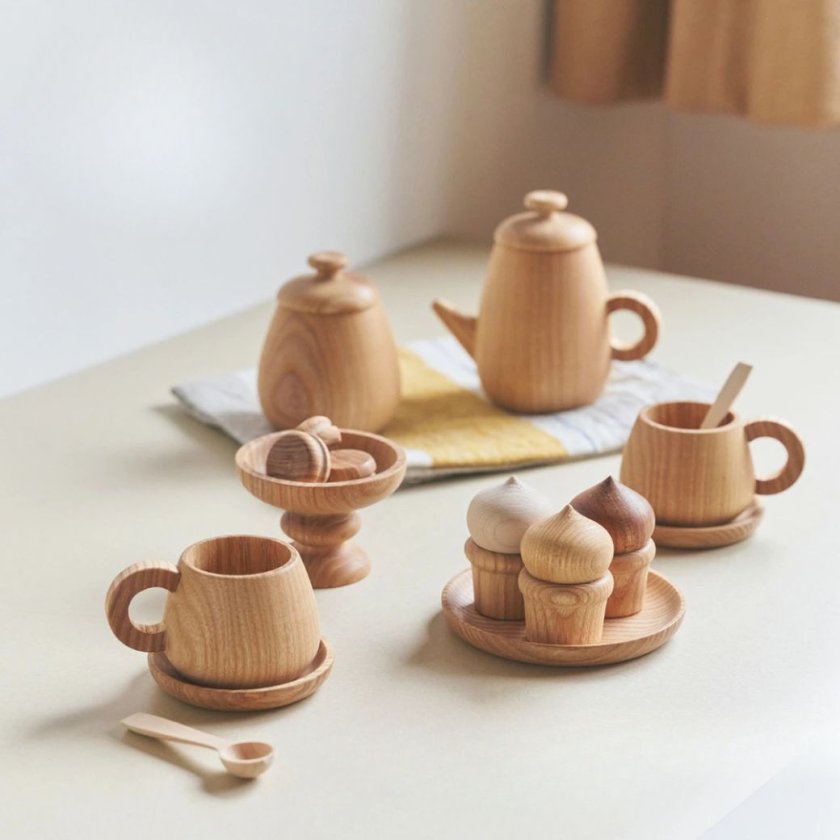 名入れ無料】 木製 おままごと ティーセット お茶会セット マカロン