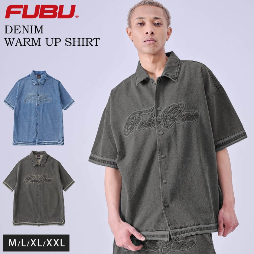FUBU フブ デニムシャツ メンズ 半袖シャツ ブランド ロゴ刺繍 春 夏