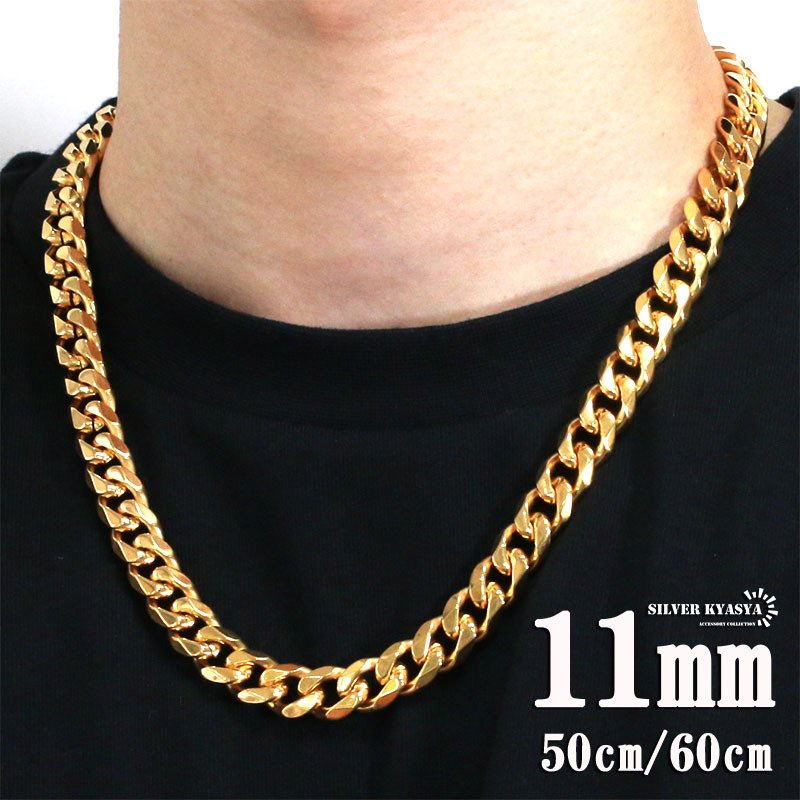 幅11mm ステンレス 喜平チェーンネックレス 6面カット ゴールド 金 幅11mm ステンレス 喜平チェーンネックレス 6面カット ゴールド 金