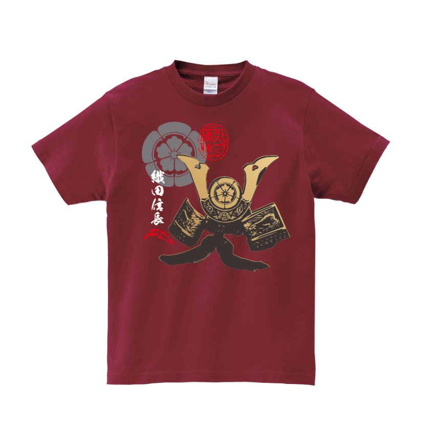 Tシャツ 半袖 】102 織田信長 のぶなが 戦国武将 兜 甲冑 家紋 花押