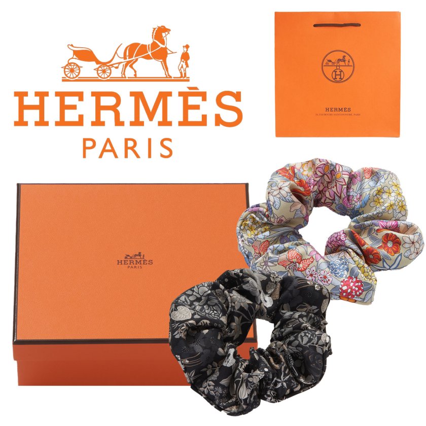 HERMÈS シュシュ　エルメス　ヘアゴム 正規品 ショッパー付き HERMESシュシュ】エルメス シュシュ