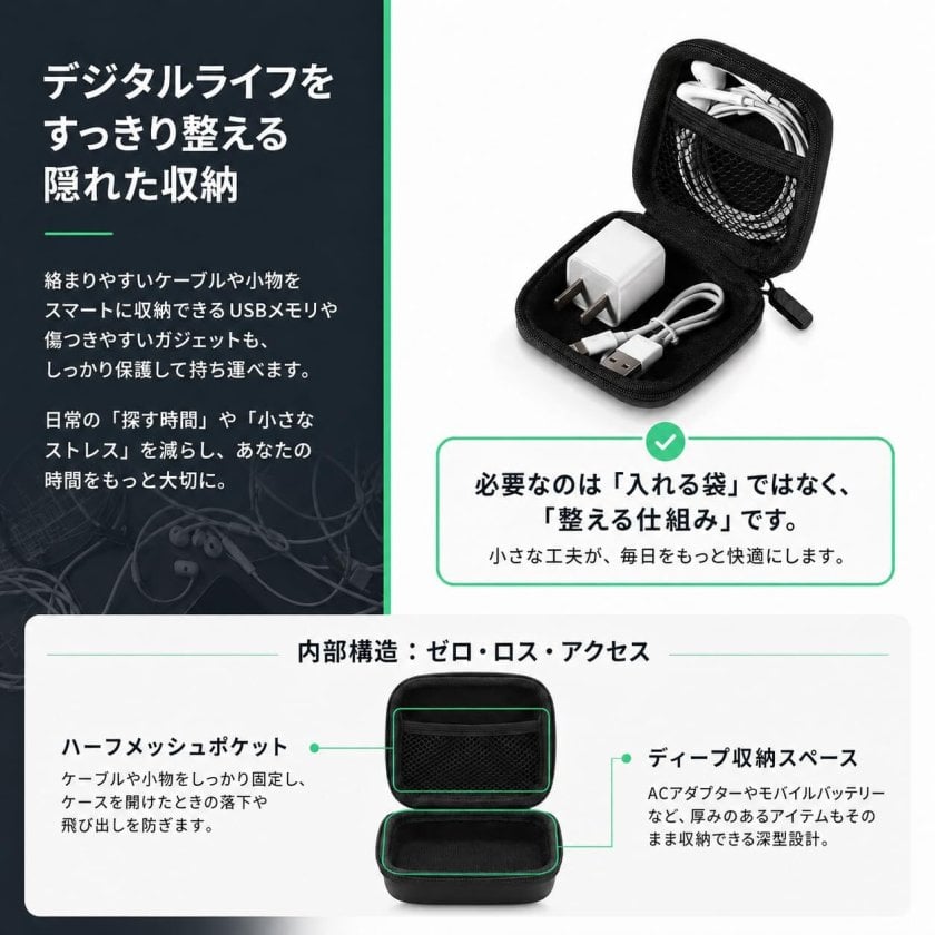 イヤホン収納ケース 小型 ハードケース カラビナ付き 落下防止