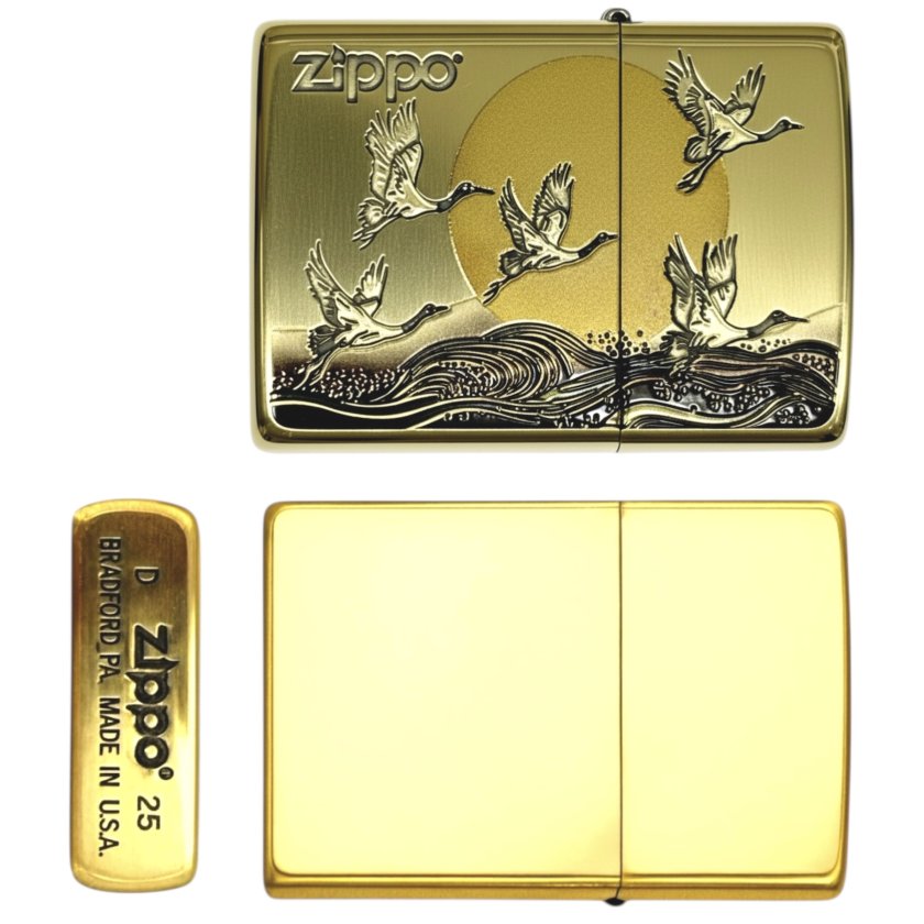 Zippo 2BS-鶴 和柄 ゴールド 高級感 日本限定モデル つる 日の出 波 