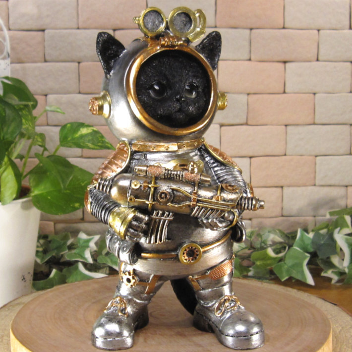 猫 置物 リアル スペースキャット バトルスーツタイプ 黒猫 ねこ 動物