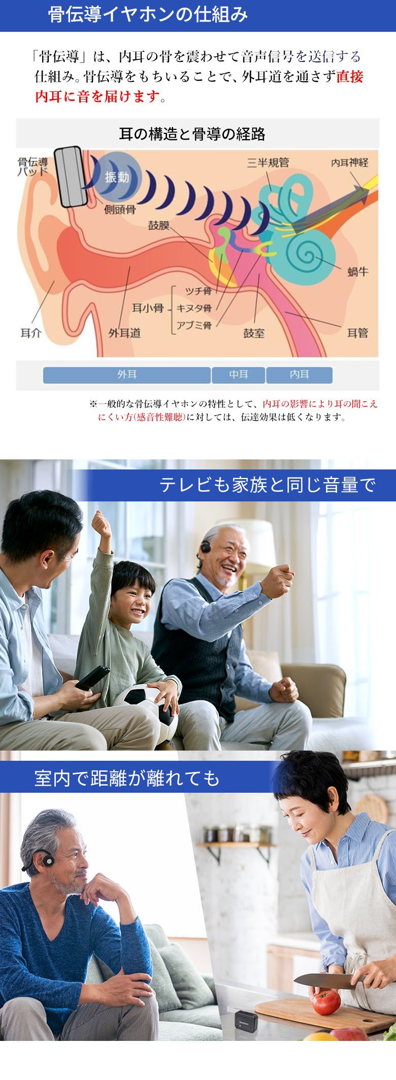 集音器 骨伝導 ワイヤレス ヘッドホン DenDen デンデン コードレス